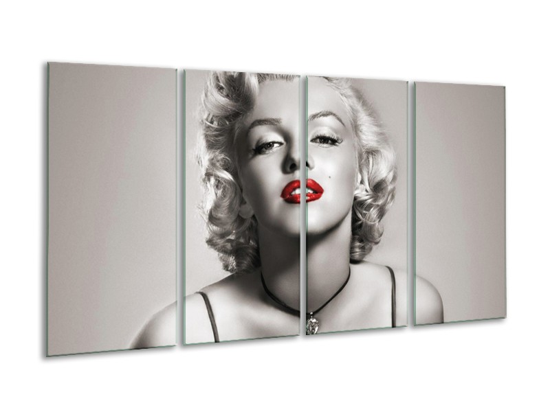 Glasschilderij Marilyn Monroe | Sepia, Rood, Grijs | 160x80cm 4Luik