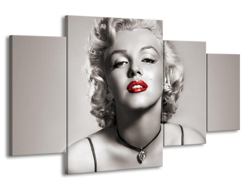 Canvas Schilderij Marilyn Monroe | Sepia, Rood, Grijs | 160x90cm 4Luik