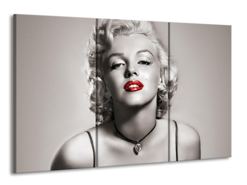 Canvas Schilderij Marilyn Monroe | Sepia, Rood, Grijs | 165x100cm 3Luik