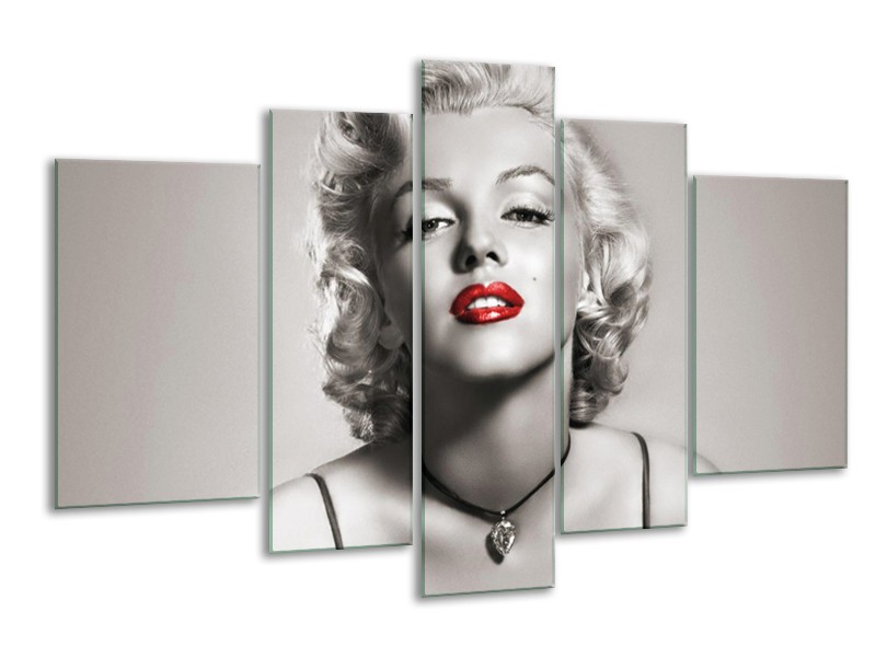 Glasschilderij Marilyn Monroe | Sepia, Rood, Grijs | 170x100cm 5Luik