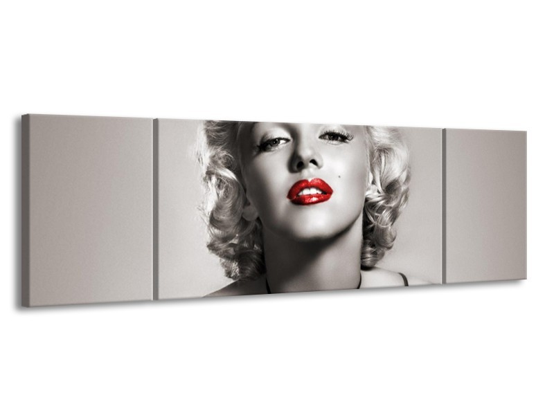 Glasschilderij Marilyn Monroe | Sepia, Rood, Grijs | 170x50cm 3Luik