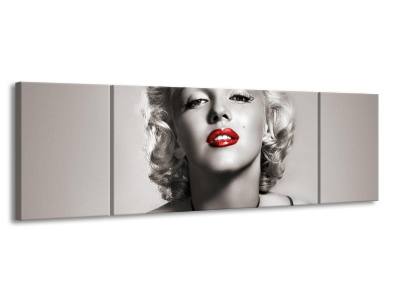 Canvas Schilderij Marilyn Monroe | Sepia, Rood, Grijs | 170x50cm 3Luik