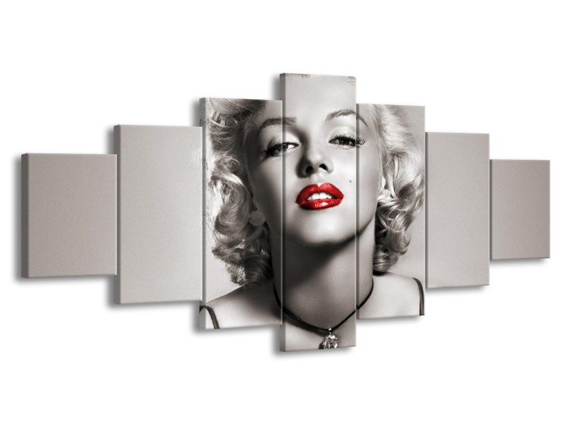 Canvas Schilderij Marilyn Monroe | Sepia, Rood, Grijs | 210x100cm 7Luik