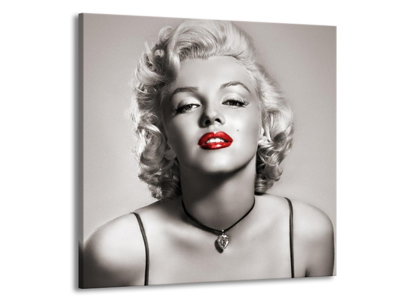 Glasschilderij Marilyn Monroe | Sepia, Rood, Grijs | 50x50cm 1Luik