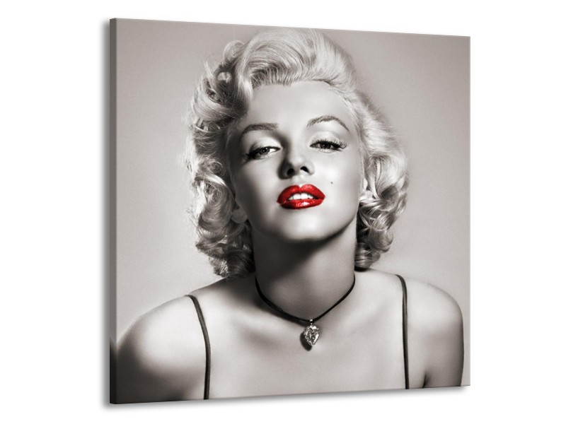 Glasschilderij Marilyn Monroe | Sepia, Rood, Grijs | 70x70cm 1Luik