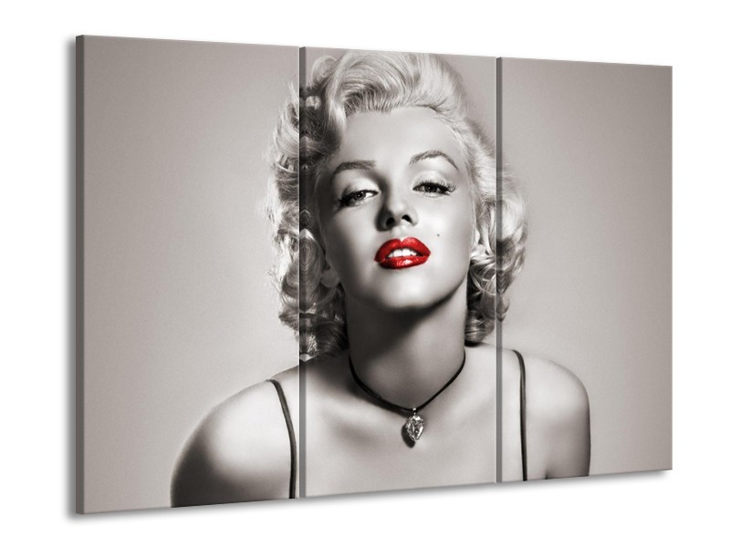 Glasschilderij Marilyn Monroe | Sepia, Rood, Grijs | 60x90cm 3Luik