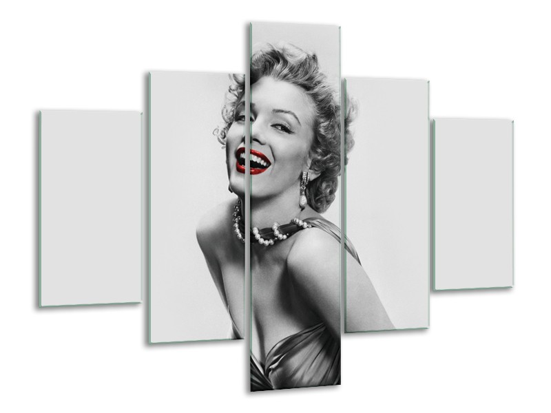 Glasschilderij Marilyn Monroe | Grijs, Wit, Rood | 100x70cm 5Luik