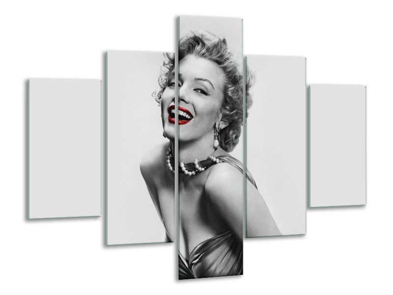 Canvas Schilderij Marilyn Monroe | Grijs, Wit, Rood | 100x70cm 5Luik