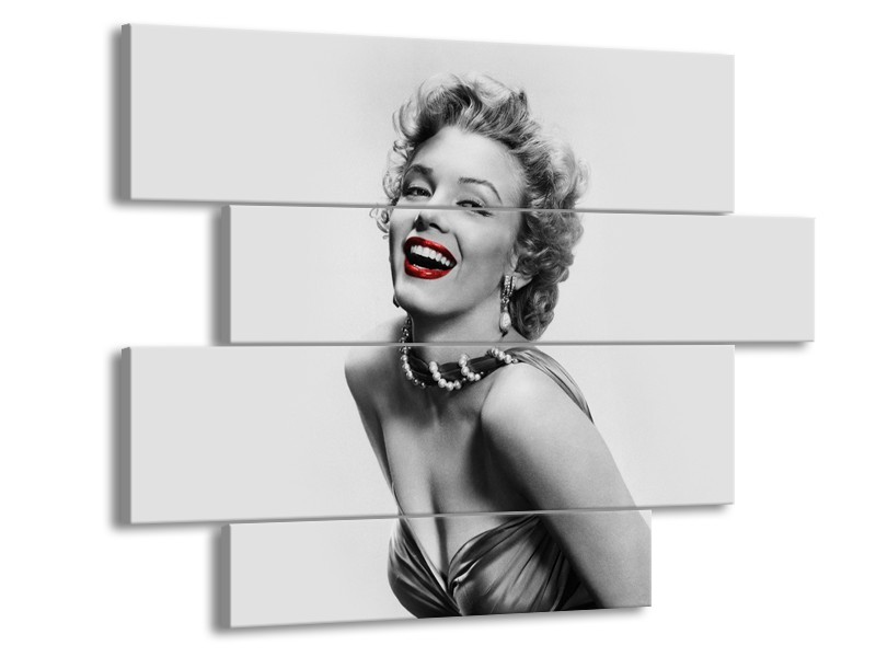 Canvas Schilderij Marilyn Monroe | Grijs, Wit, Rood | 115x85cm 4Luik
