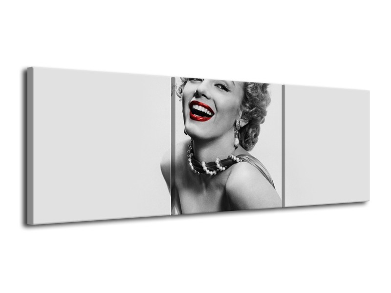 Glasschilderij Marilyn Monroe | Grijs, Wit, Rood | 120x40cm 3Luik