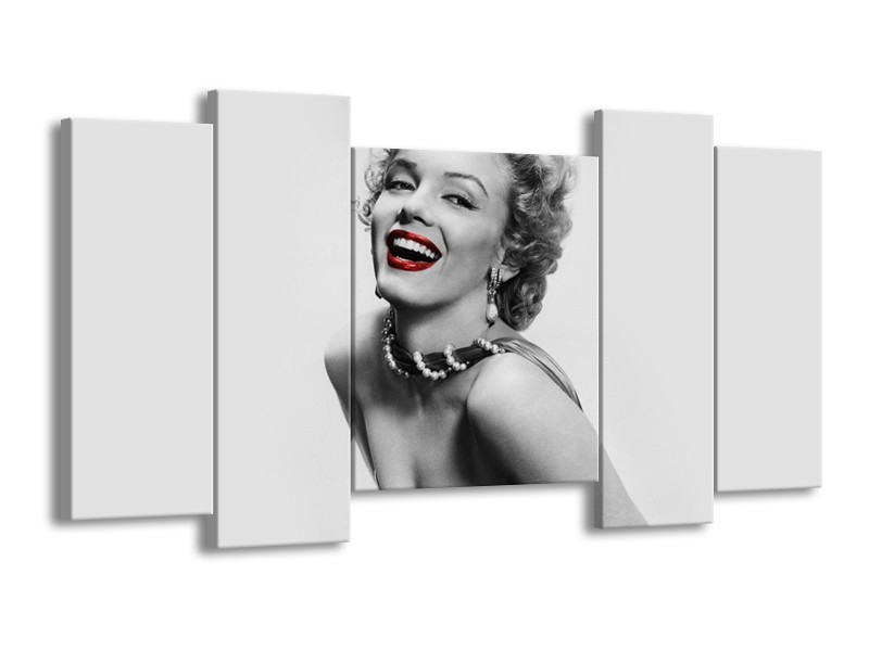 Canvas Schilderij Marilyn Monroe | Grijs, Wit, Rood | 120x65cm 5Luik