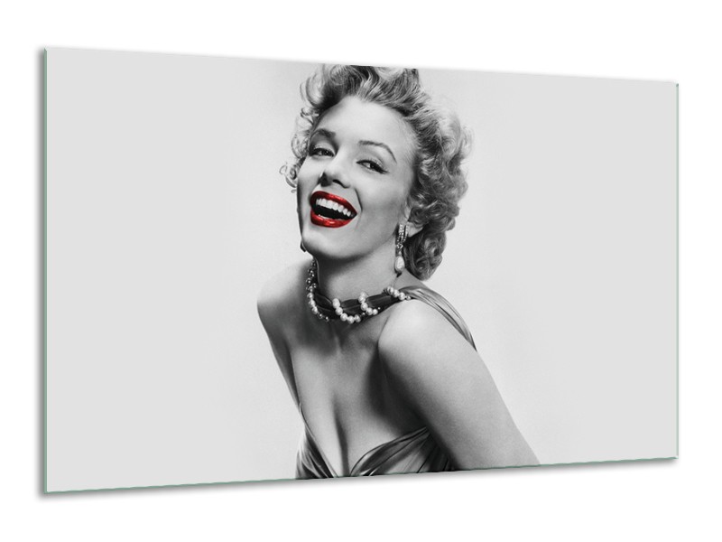 Glasschilderij Marilyn Monroe | Grijs, Wit, Rood | 120x70cm 1Luik