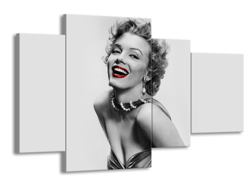 Canvas Schilderij Marilyn Monroe | Grijs, Wit, Rood | 120x75cm 4Luik