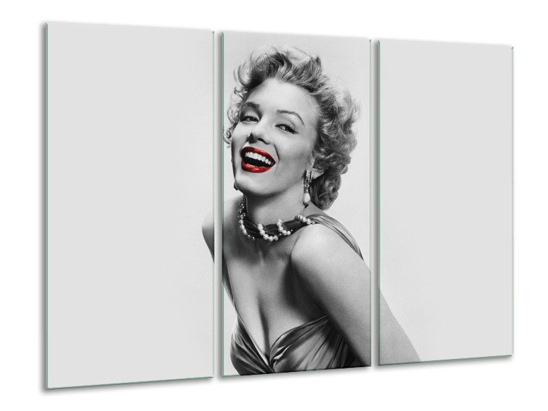 Glasschilderij Marilyn Monroe | Grijs, Wit, Rood | 120x80cm 3Luik