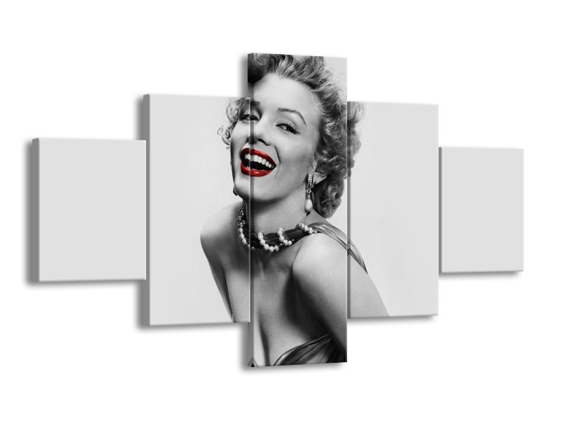 Canvas Schilderij Marilyn Monroe | Grijs, Wit, Rood | 125x70cm 5Luik