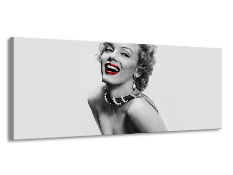 Canvas Schilderij Marilyn Monroe | Grijs, Wit, Rood | 145x58cm 1Luik