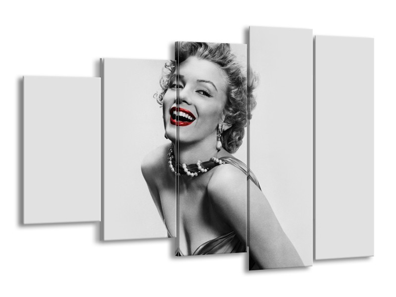 Glasschilderij Marilyn Monroe | Grijs, Wit, Rood | 150x100cm 5Luik