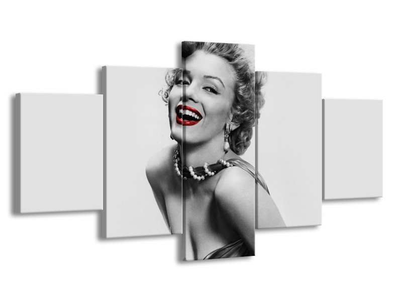 Canvas Schilderij Marilyn Monroe | Grijs, Wit, Rood | 150x80cm 5Luik