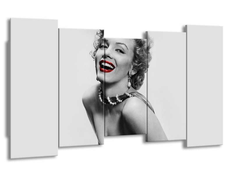 Canvas Schilderij Marilyn Monroe | Grijs, Wit, Rood | 150x80cm 5Luik