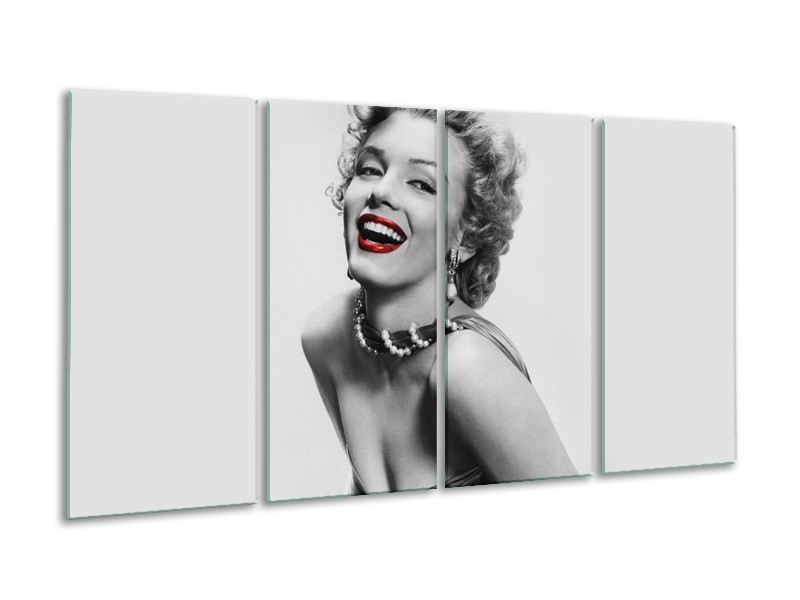 Glasschilderij Marilyn Monroe | Grijs, Wit, Rood | 160x80cm 4Luik