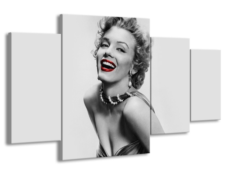 Canvas Schilderij Marilyn Monroe | Grijs, Wit, Rood | 160x90cm 4Luik