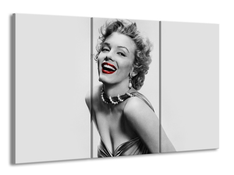 Glasschilderij Marilyn Monroe | Grijs, Wit, Rood | 165x100cm 3Luik