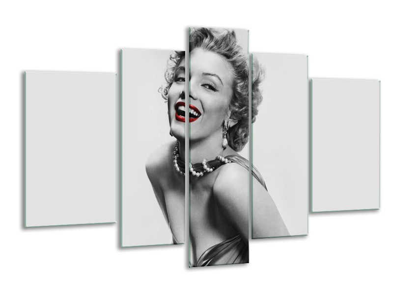 Glasschilderij Marilyn Monroe | Grijs, Wit, Rood | 170x100cm 5Luik