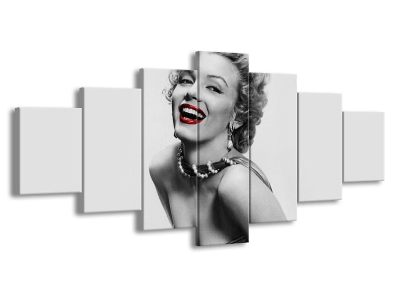 Canvas Schilderij Marilyn Monroe | Grijs, Wit, Rood | 210x100cm 7Luik