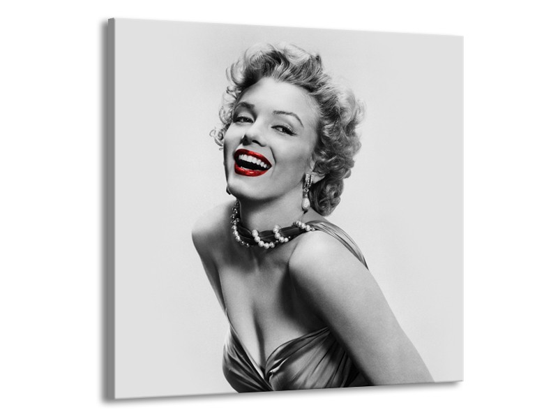 Glasschilderij Marilyn Monroe | Grijs, Wit, Rood | 50x50cm 1Luik