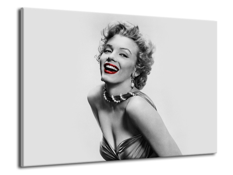 Glasschilderij Marilyn Monroe | Grijs, Wit, Rood | 70x50cm 1Luik