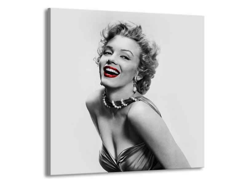 Glasschilderij Marilyn Monroe | Grijs, Wit, Rood | 70x70cm 1Luik