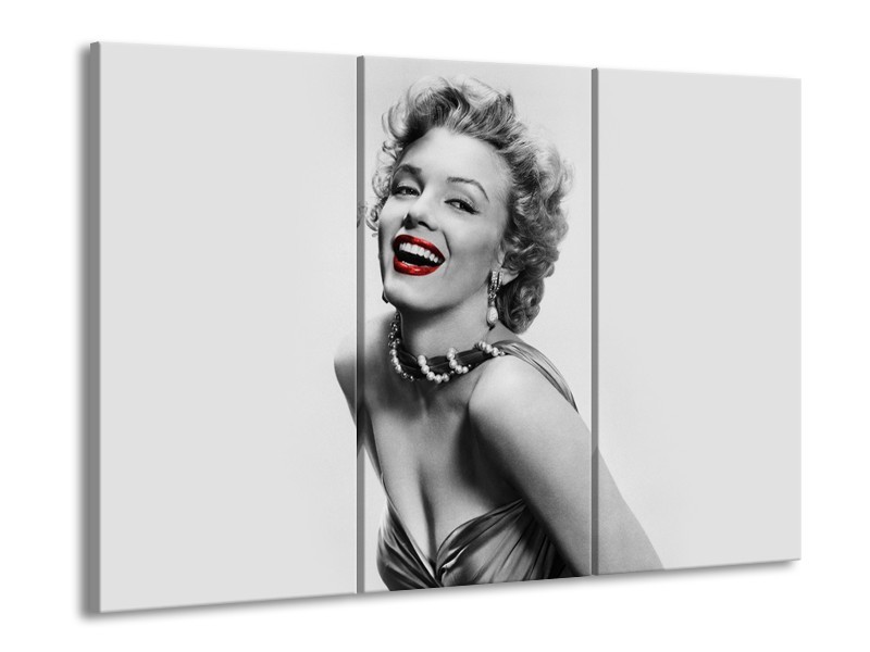 Canvas Schilderij Marilyn Monroe | Grijs, Wit, Rood | 60x90cm 3Luik