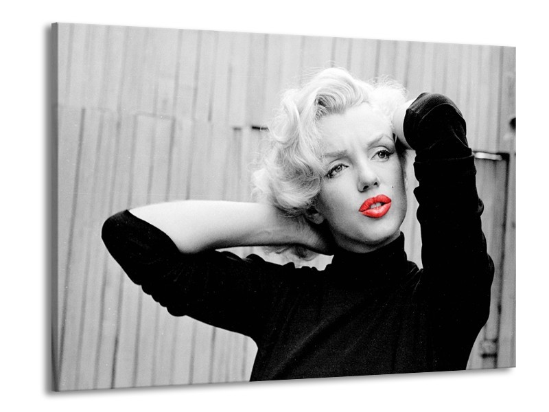 Glasschilderij Marilyn Monroe | Zwart, Wit, Rood | 100x70cm 1Luik