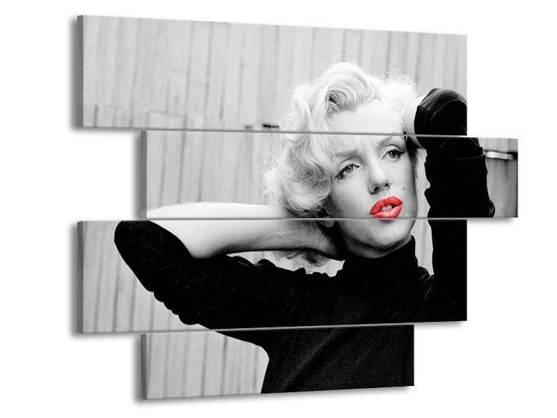Canvas Schilderij Marilyn Monroe | Zwart, Wit, Rood | 115x85cm 4Luik