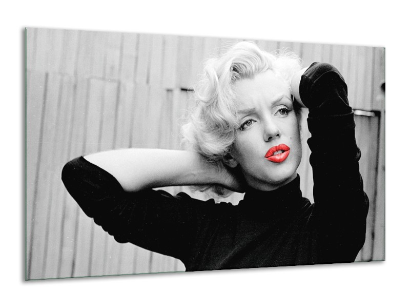 Glasschilderij Marilyn Monroe | Zwart, Wit, Rood | 120x70cm 1Luik