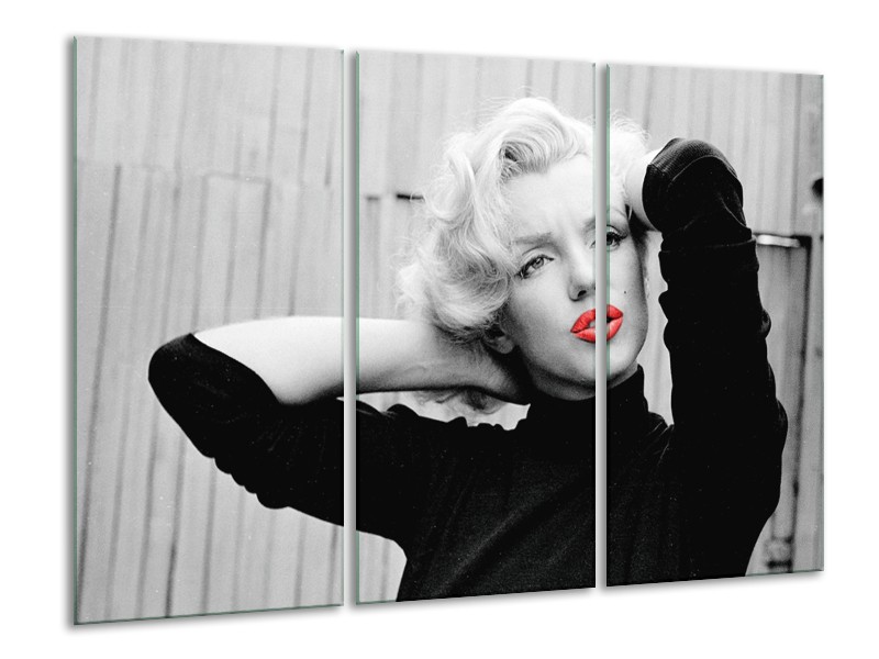 Canvas Schilderij Marilyn Monroe | Zwart, Wit, Rood | 120x80cm 3Luik