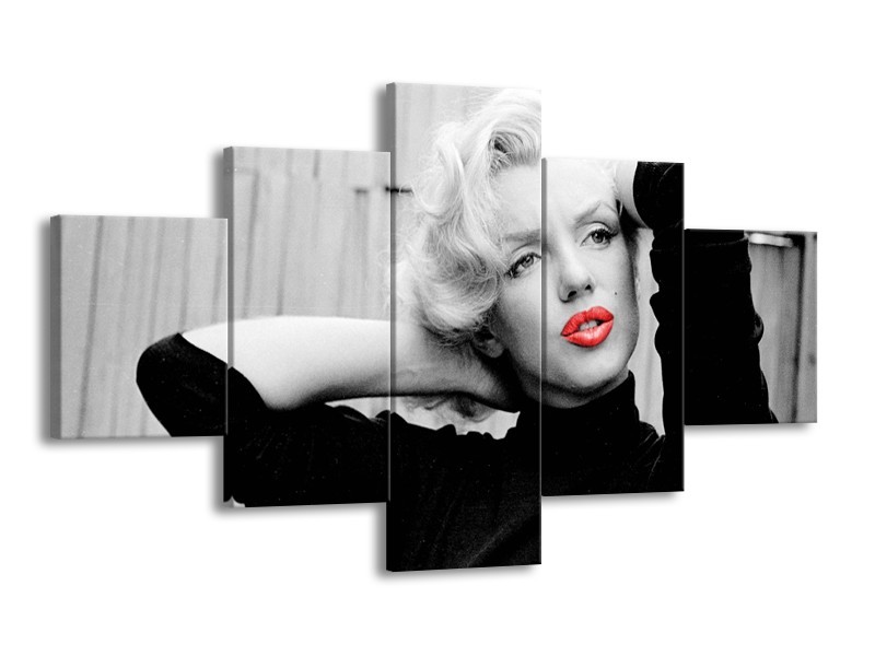Glasschilderij Marilyn Monroe | Zwart, Wit, Rood | 125x70cm 5Luik