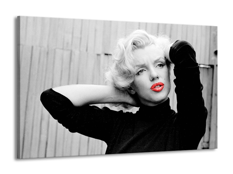 Canvas Schilderij Marilyn Monroe | Zwart, Wit, Rood | 140x90cm 1Luik