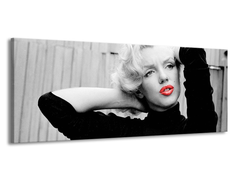 Canvas Schilderij Marilyn Monroe | Zwart, Wit, Rood | 145x58cm 1Luik