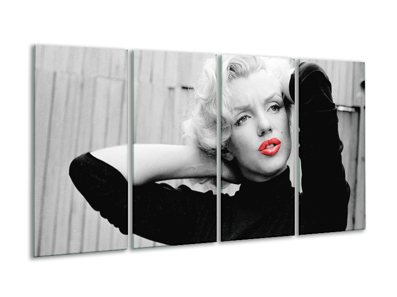 Glasschilderij Marilyn Monroe | Zwart, Wit, Rood | 160x80cm 4Luik