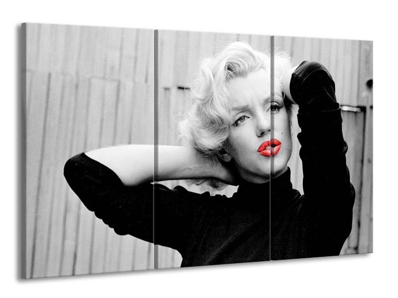 Glasschilderij Marilyn Monroe | Zwart, Wit, Rood | 165x100cm 3Luik