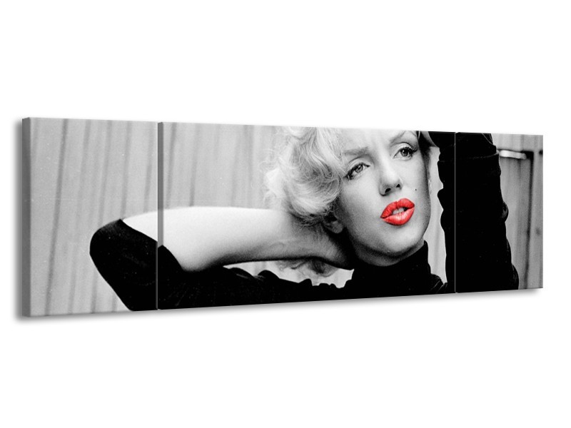 Canvas Schilderij Marilyn Monroe | Zwart, Wit, Rood | 170x50cm 3Luik