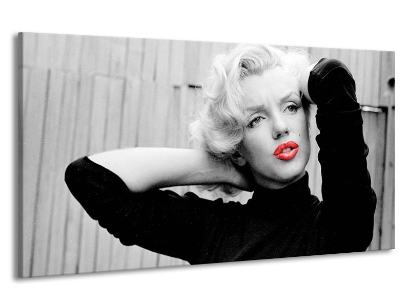 Canvas Schilderij Marilyn Monroe | Zwart, Wit, Rood | 190x100cm 1Luik