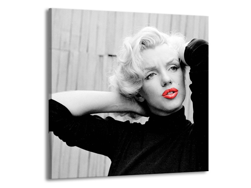 Glasschilderij Marilyn Monroe | Zwart, Wit, Rood | 50x50cm 1Luik