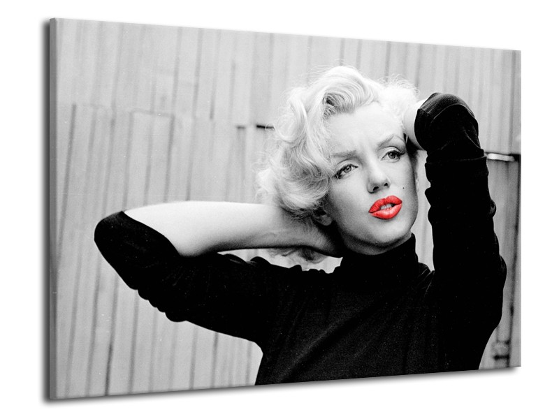 Glasschilderij Marilyn Monroe | Zwart, Wit, Rood | 70x50cm 1Luik