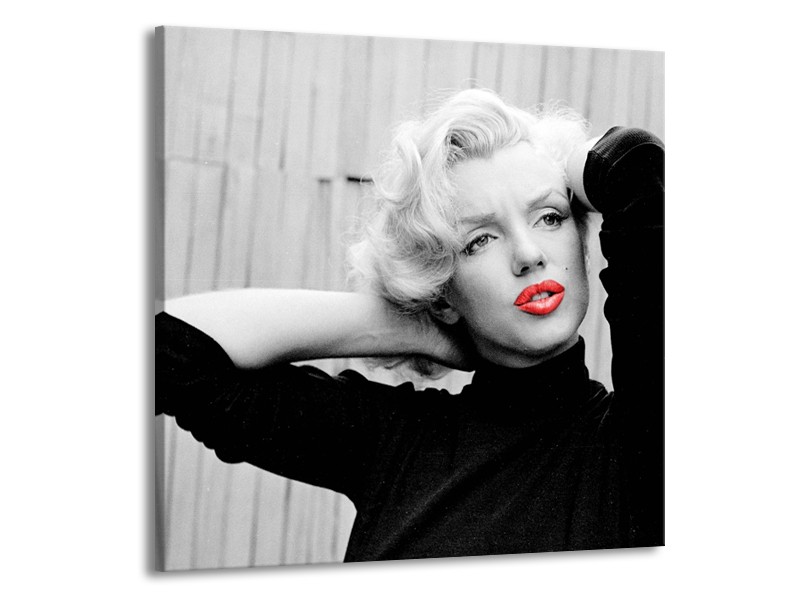 Canvas Schilderij Marilyn Monroe | Zwart, Wit, Rood | 70x70cm 1Luik