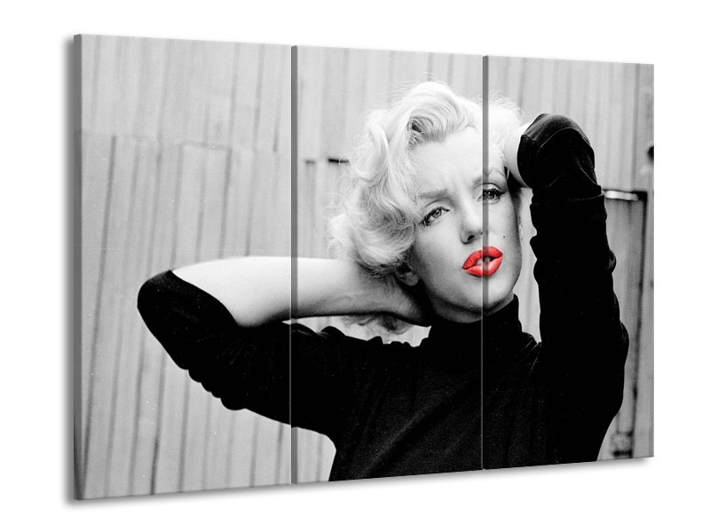 Canvas Schilderij Marilyn Monroe | Zwart, Wit, Rood | 60x90cm 3Luik