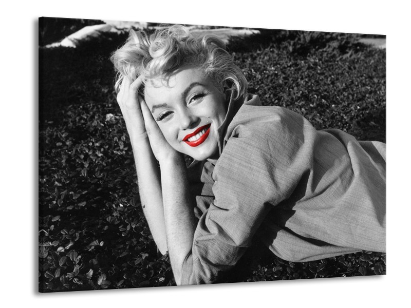 Glasschilderij Marilyn Monroe | Zwart, Wit, Rood | 100x70cm 1Luik