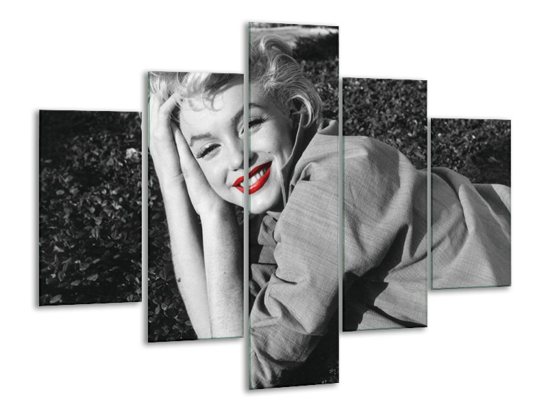 Canvas Schilderij Marilyn Monroe | Zwart, Wit, Rood | 100x70cm 5Luik