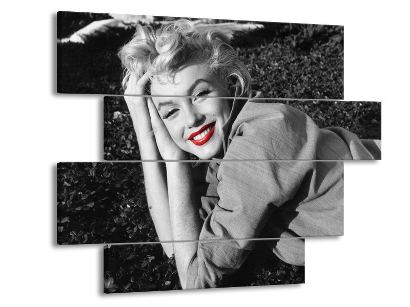 Glasschilderij Marilyn Monroe | Zwart, Wit, Rood | 115x85cm 4Luik